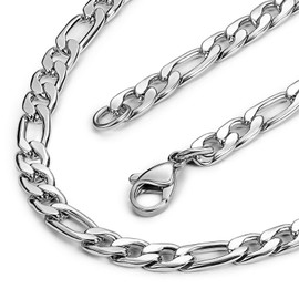 Evevil 5mm Mens Chain Necklace Color Silver Chain For Men Stainless Steel Figaro Chain Necklace (20 inches)