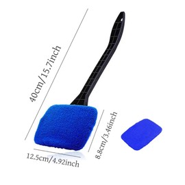 DEPOVTE Windshield Cleaner Tool Car Window Cleaner with 6 Reusable and Washable Microfiber Pads and Extendable Handle Auto Inside Glass Wiper Kit (Blue)