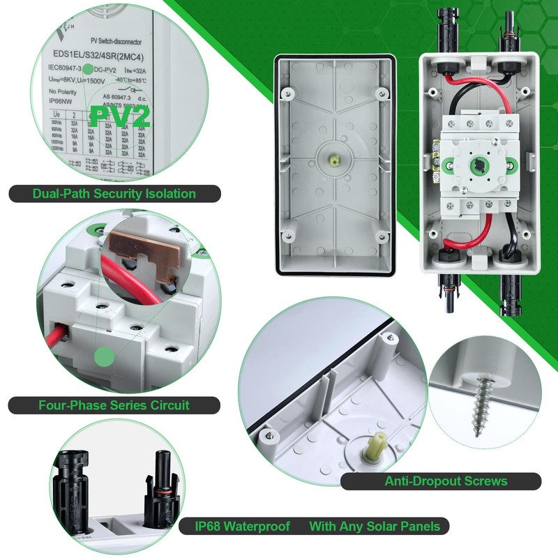 ZJWZJH Solar Disconnect Switch DC1500V 32Amp Isolator Solar Switch with