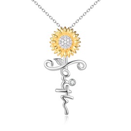 VONALA Sunflower Necklace 925 Sterling Silver Faith Necklace for Women Sunflower Faith Jewerlley, Birthday Gifts for Her