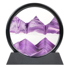 Drakswet Moving Sand Art Liquid Motion，Moving Sand Art Picture-3D Deep Sea Sandscape，Round Glass Frame Display Flowing Sand Relaxing Desktop Home Office Work Decor (Purple)