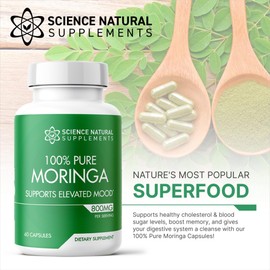 Science Natural Supplements Moringa Capsules (60 Count) - Moringa Powder Capsule Packed with Essential Vitamins and Antioxidants - Moringa Capsule for Brain Support - Moringa Leaf Capsules