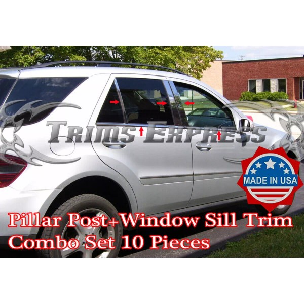 Trims Express 2006-2011 ML350 ML550 10pc Pillar Post+Window Sill Trim