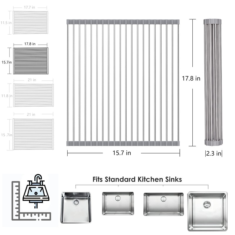Tomorotec Roll Up Dish Drying Rack Over The Sink Grey