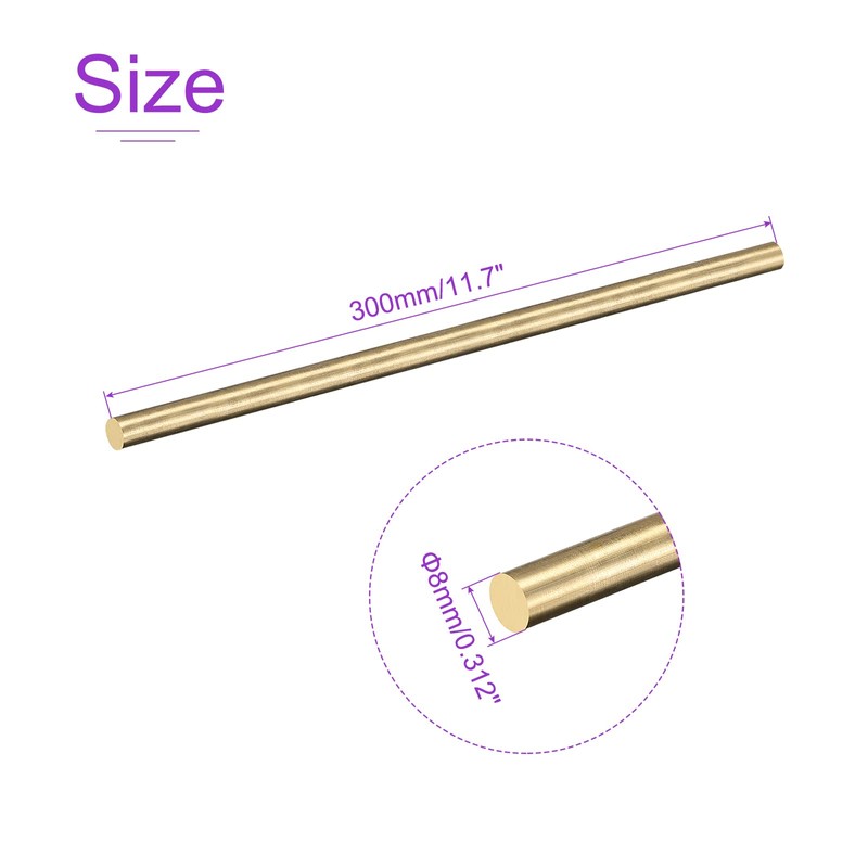 DMiotech 1Pack 8mm x 300mm, Brass Solid Round Rod, Brass