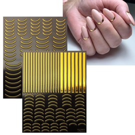 JMEOWIO 12 Sheets Gold Line French Tip Nail Art Stickers Decals Self-Adhesive Nail Supplies Nail Art Design Decoration Accessories