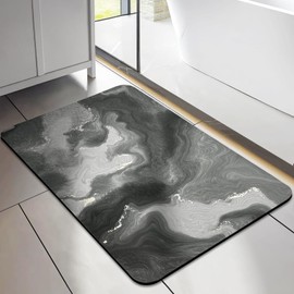 Bebaimis Non-Slip Bath Mat, Shower Mat, Non-Slip, Bathroom Rug, Absorbent Bath Mat, Non-Slip Washable, Non-Slip Bath Mat, 40 x 60 cm, Grey, Marble