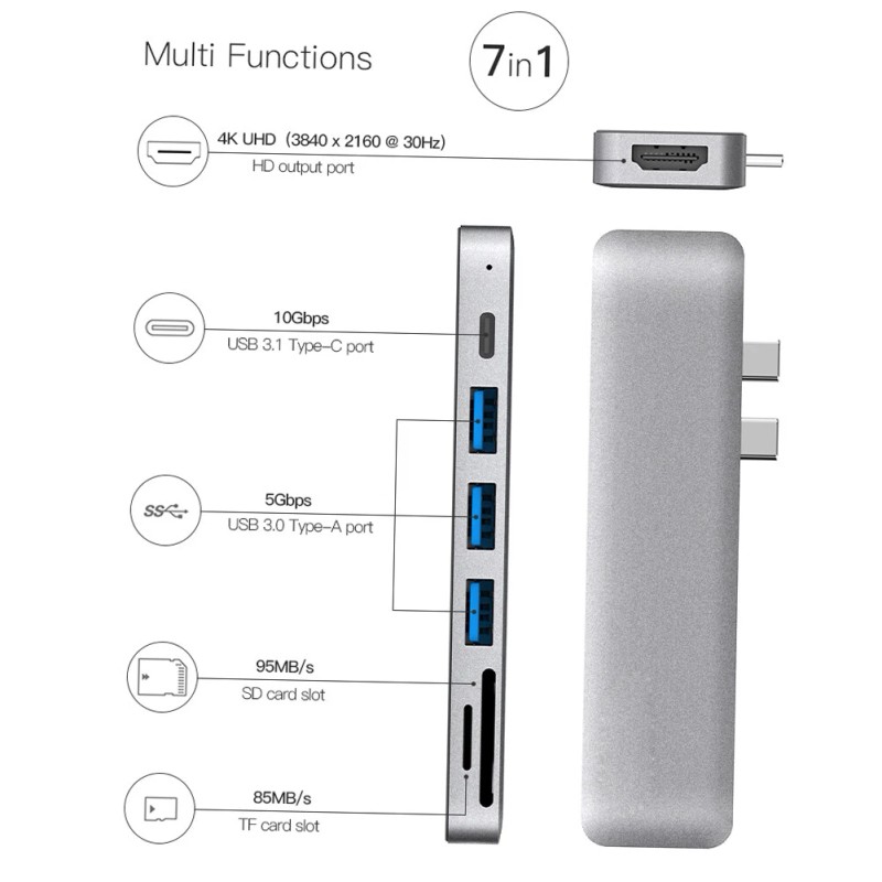 dodocool 7 in 1 Aluminum USB-C Hub Thunderbolt 3 USB