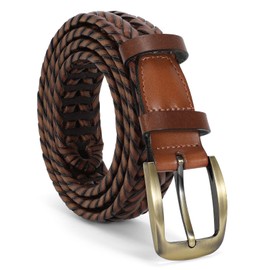 JASGOOD Men's Braided Leather Belt Braided Woven Belt for Men Casual Jeans with Solid Strap Single Prong Buckle (C-Brown,Suit for Pant Size 38-42 inch)