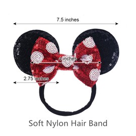 JIAHANG Mouse Ears Sequin Bow Nylon Hairband with Polka Dot, Hair Bow Headband, Soft Elastic Headwear for Baby Girl Newborn Toddler, kids, Party Supplies