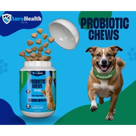 AuraHealth Probiotic 200 Chews for Small to Madium Dogs: 16-in-1 Blend to Support Gut & Immunity – 8 Billion CFUs, Prebiotics, Glutamine, Inulin, Omega-3 – Chicken Flavour.