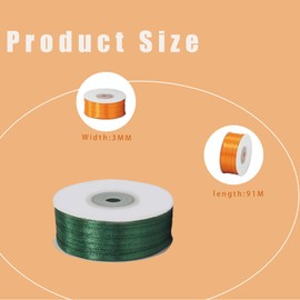 Satin Ribbon Dark Green 3 mm Wide Gift Ribbon Satin, 91 m Satin Ribbons Dark Green Thick Ribbon Decorative Ribbon Silk Ribbon Gift Wrapping Fabric Ribbon Gift Ribbons for Decorating Crafts Dress