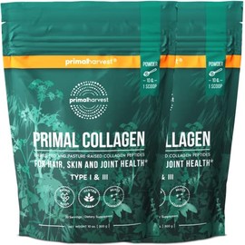 Primal Harvest Collagen Powder for Women or Men Primal Collagen Peptides Powder Type I & III, 10 Oz Collagen Protein Powder for Hair, Skin, Nails (Two