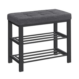 SONGMICS Bench, 3-Tier Shoe Rack for Entryway, Storage Organizer with Foam Padded Seat Linen, Metal Frame, for Living Room, Hallway, 12.2 x 31.9 x 19.3 Inches, Gray and White ULBS057W01