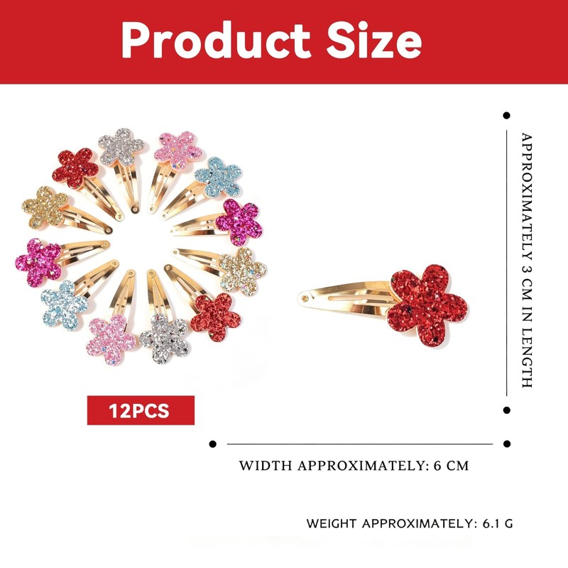 12Pcs Rhinestone Flower Snap Hair Clips - Women Hair Accessories