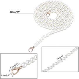 Bag Chain Belt Replacement Pearl Strap Total Length Approx. 47.2 inches (120 cm) Shoulder Chain Strap Replacement Artificial Pearl DIY Accessory Parts Handbag Shoulder Bag