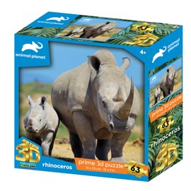 Animal Planet AP13791 Rhinocers 63 Pieces Rhinoceros 3D Effect Jigsaw Puzzle, Multicolour