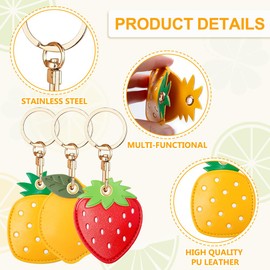 Keboyoe Pack of 3 Airtag Protective Leather Keyring Protective Case Airtag Case, Bag Charms, AirTag Pendant Lemon Strawberry Pineapple Leather Case Key Fob PU Leather Key Holder