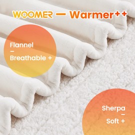 WOOMER Heated Blanket King Size,Durable Flannel and Soft Sherpa,Dual Control,84” × 90” Electric Blanket, 10 Heat Levels&0.5-12h auto-Off, Overheat Protection,Energy Efficient