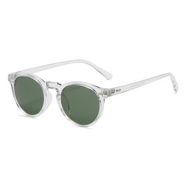 Gleyemor Vintage Polarized Sunglasses for Men UV400 Protection Retro Round Sunglasses Hand-crafted Acetate Frame (Transparent/G15 Green)