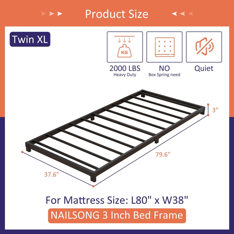 Nailsong 3 Inch Twin XL Bed Frames Low Profile, XL