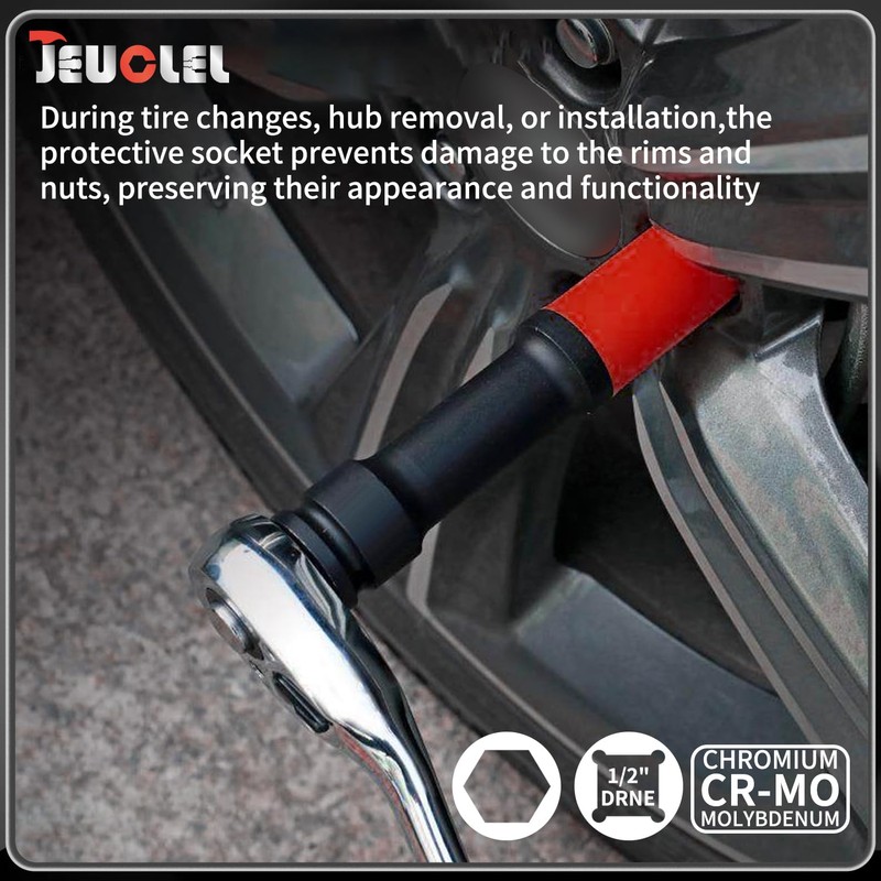 JEUCLEL 21mm 1/2"Extra-long Thin Wall Wheel Protector Impact Deep Socket,