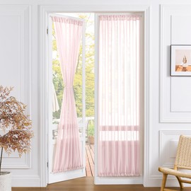 Tollpiz Sheer Door Curtains Closet Linen Textured Curtains Sheer Doorway Light Filtering Voile French Doors Rod Pocket Curtain Patio Glass Door, 25 x 72 inches Long, Pink, 1 Panel