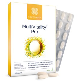 Healthspan Multivitamin Probiotic Premium All on One Vitamin and Mineral Blend with Live Cultures Immunity, Energy and Gut Health Vegan 90 Tablets