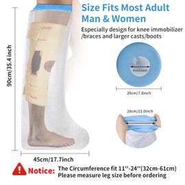 SUPERNIGHT Waterproof Extra Wide Full Leg Cast Cover for Shower,Cast Protector for Shower Leg Adult, Shower Boots for Foot after Surgery, Knee, Ankle, Foot