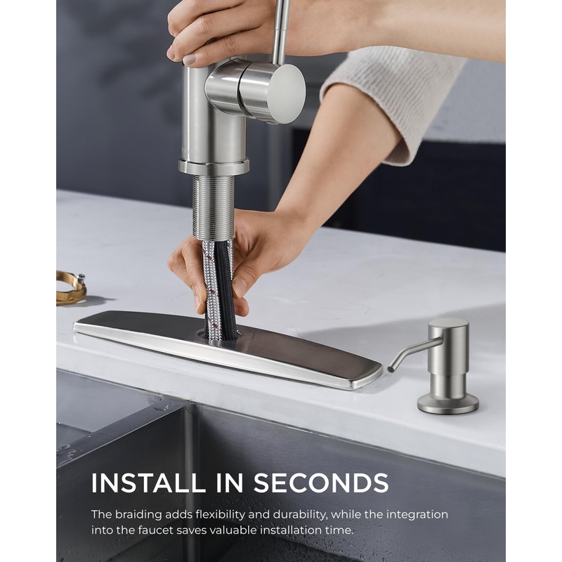 FORIOUS Kitchen Faucets with Soap Dispenser, Brushed Nickel Kitchen Faucets