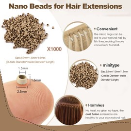 1000PCS 2.5mm Copper Nano Beads for Hair Extensions, Nano Ring Micro Link Tubes for Tip/Ring Hairs, Dreadlocks & DIY, Hair Extension Beads Link Tools Accessories (Blonde)