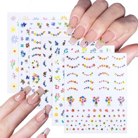 CHANGAR Small Flower Nail Art Sticker，Bouquet of Small Flowers Nail Art Decals Lavender Petals Daisy Nail Sticker Puppy Kitten Chick Nail Art Designs for Women Girls Kids Nail Decorations(6 Sheets)