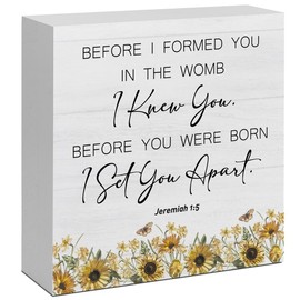 Before I Formed You In The Womb Jeremiah 1:5 Bible Verse Wood Box Sign,Inspirational Wooden Block Sign,Religious Quote Desk Decor for Christian Home Nursery Office Shelf Wall Decor