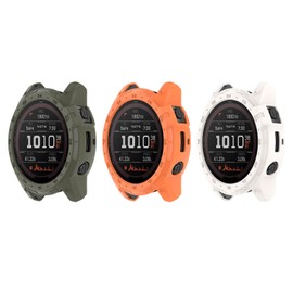FitTurn Compatible with Garmin Enduro 2 / Tactix 7 Case Soft Flexible TPU Thin Lightweight Protective Bumper for Garmin Enduro 2 / Tactix 7 Smartwatch-3 Pack (Green,Orange,White)