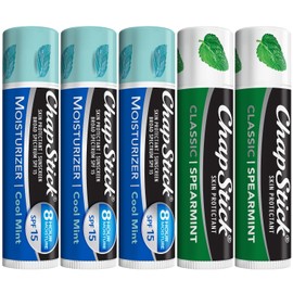 ChapStick Hidratante 2-en-1 para el cuidado de los labios SPF 15 Menta fresca 3-Pack + Bálsamo labial clásico de menta verde 2-Pack, 0.15 onzas cada uno (Set de 5 piezas)