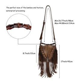 ZLYC Women's Leather Bamboo Hand Strap Featured Fringe Bohemian Tassel Studed Cross Body Bag, Brown, One Size