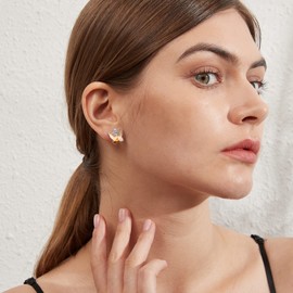 jiamiaoi 18K White Gold Plate Butterfly Earrings with Shiny Stone 925 Sterling Silver Butterfly Stud Earrings Zirconia Glitter Butterfly Jewellery for Women, Sterling Silver