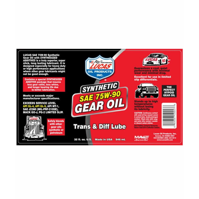 Lucas Synthetic SAE 75W/90 Gear Transmission & Diff Oil Lube