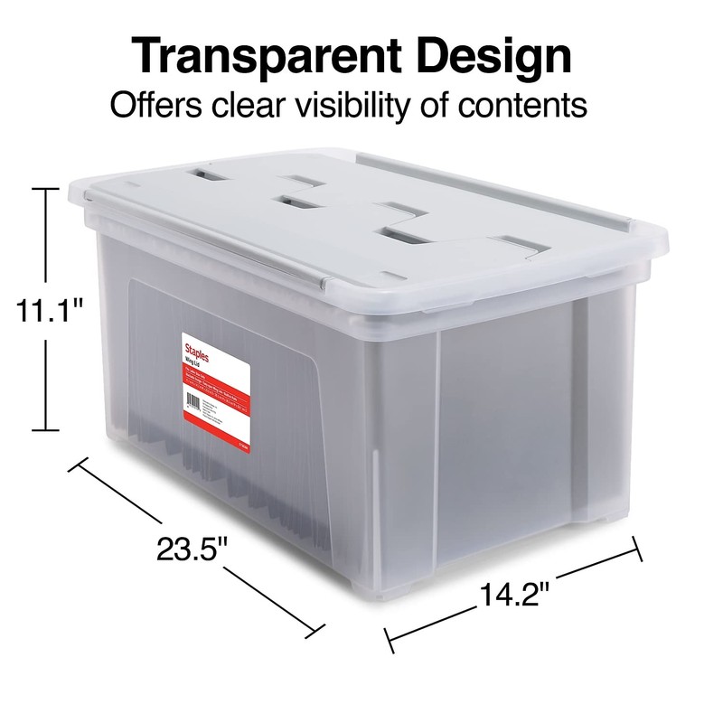 STAPLES Hanging File Folder Box, Storage Bin Organizer, Wing Lid,