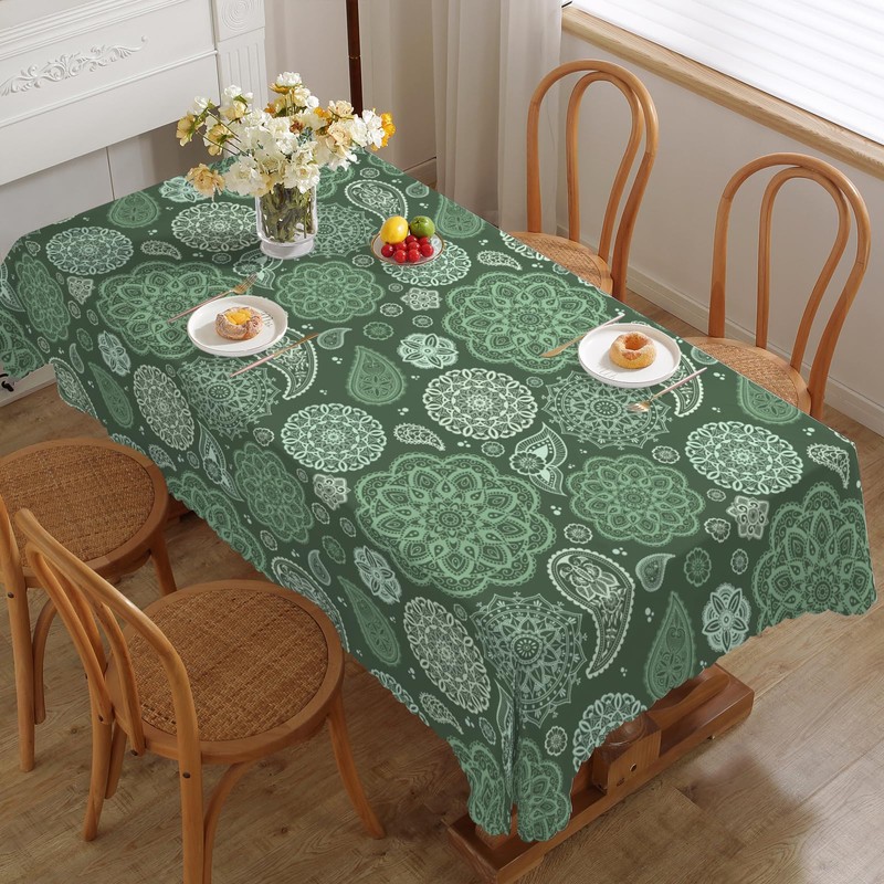 iEvery Green Paisley Tablecloth Rectangular Wipe Clean Table Cloth Polyester
