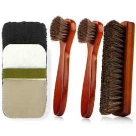 Shoe Brush, 4 Pieces Horsehair Shoe Brush, Shoe Brush Polish Kit, Horse Hair Brush for Leather Cleaner Brush with Shoe Shine Cloth Leather Shoes Boot Cleaning Brush Care Clean Dauber Applicators