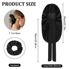 AOGOE Long Satin Braid Bonnet for Women, Silk Bonnet for Sleeping Sleep Cap with Elastic Tie Band Night Cap, Sleep Cap for Long Curly Hair Locs, Night Hair Sleep Cap, Hair Bonnet for Bath for Straight