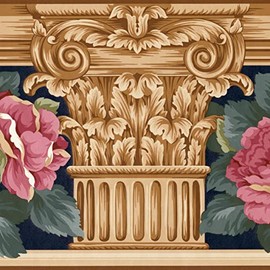 CONCORD WALLCOVERINGS ™ Wallpaper Border Vintage Pattern Flowers Ancient Columns for Living Room Dining Area Bedroom, Beige Navy Blue Pink Green, 15 ft by 8.6 in AB521B