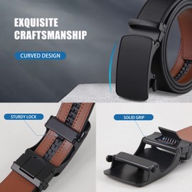GSG SINCE 1998 Men's Ratchet Leather Dress Belt - 35cm Wide Adjustable Automatic Buckle for Dress, Jeans, Suits & Every Occasion