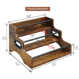 AT-VALY 3-Tier Liquor Bottle Display Shelf, Iron&MDF Countertop Wine Rack, Liquor Cabinet for Home Decor, Mini Bar(Rustic Brown)