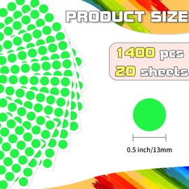 starboling Dot Stickers,1/2 Inch Fluorescent Green Circle Stickers,1400pcs Self-Adhesive Writable Color Coding Labels,Round Labeling Stickers for Office Classroom Garage Sale, 0.5''