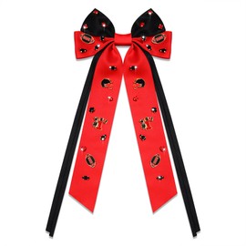Boderier Football Accessories Football Helmet Number 1 Game Day Hair Bows Clip Silky Satin Ribbon Bow Hair Clips Sports Fan Game Day Outfits Accessories for Women Red Black