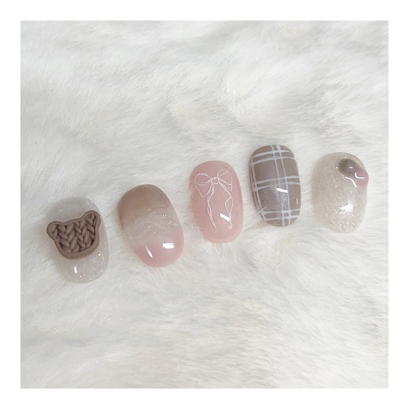 [Handmade Nail Tips] Baby Mocha Nail Tips - Short Grass