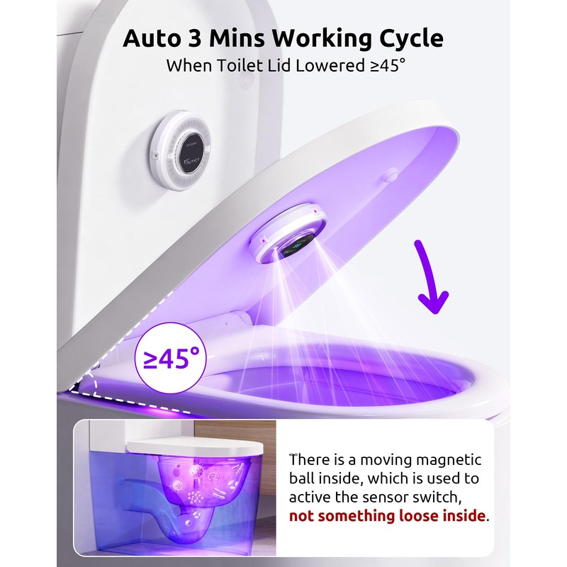 NUTICT UVC Toilet Sanitizer Light, Auto Turn On/Off, Fits Most