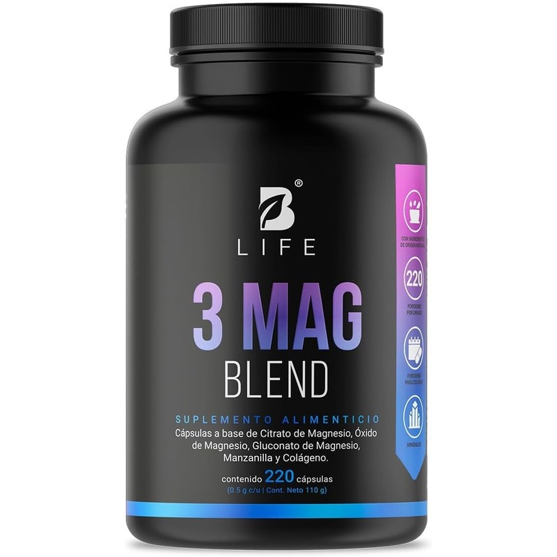 B Life Mezcla de 3 Magnesios Citrato, Óxido y Gluconato